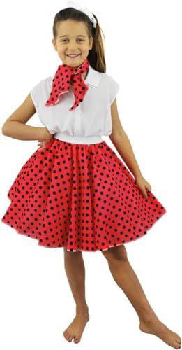 I LOVE FANCY DRESS ROTER KURZER Rock MIT SCHWARZEN Punkten Polka DOTS UND Hals-SCHAL-Stil 50ER Jahre Stil FÜR MÄDCHEN PERFEKT FÜR Themen-Partys, Sommer ODER TÄNZE UND Theater von I LOVE FANCY DRESS