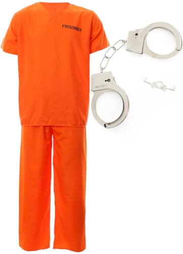 I LOVE FANCY DRESS STRÄFLINGS KOSTÜM IN ORANGE MIT DER Aufschrift Prisoner AUF DER VORDER UND DER RÜCKSEITE - MIT Handschellen - ELASISCHER HOSENBUND - GRÖßE: X-KLEIN von I LOVE FANCY DRESS