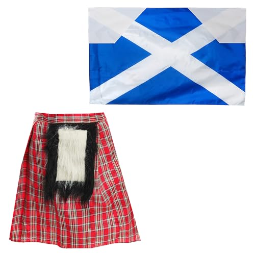 I LOVE FANCY DRESS Set mit schottischem Kilt- und Flaggen-Set – roter Schottenkilt und Umhang mit schottischer Flagge – St. Andrews Burns Night Schottland Fußball-Fans Zubehör-Set von I LOVE FANCY DRESS