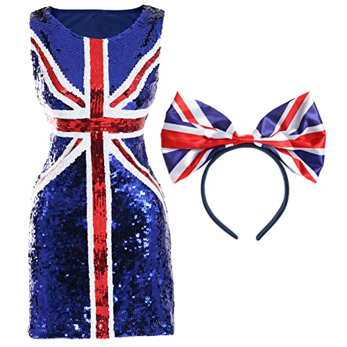 I LOVE FANCY DRESS VE-DAY PAILLETTEN UNION JACK KLEID + MINI UNION JACK ZYLINDER. SIEG IN EUROPA 75-JÄHRIGES JUBILÄUM UNION JACK KLEID FÜR WW2 GEDENKEN & VE-DAY VERANSTALTUNGEN (GROẞ) von I LOVE FANCY DRESS