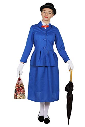 I LOVE FANCY DRESS VIKTORIANISCHES KINDERMÄDCHEN KOSTÜM FÜR Damen + Melone + Tasche TV-FILMCHARAKTER BUCHWOCHE Blaue Jacke MIT ANGESETZTEM WEISSEM Kragen UND ROTER Fliege & LANGEM BLAUEM Rock (GROẞ) von I LOVE FANCY DRESS