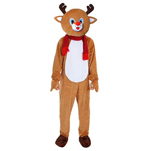 I Love Fancy Dress LTD ELF Maskottchen KOSTÜM - Deluxe WEIHNACHTSELF KOSTÜM - Maskottchen-Anzug, Kopf MIT AUFGESETZTEM Hut, GESTREIFTE BEINLINGE UND PLÜSCH ELFENSTIEFEL - EINE GRÖẞE PASST MEISTENS von I LOVE FANCY DRESS