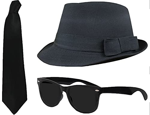 ILOVEFANCYDRESS 3 TEILIGES BROTHERS of Blues SET, FILZ Hut MIT DEM Durchmesser VON 58 cm, Schwarze Sonnenbrille UND Schwarze Krawatte von I LOVE FANCY DRESS