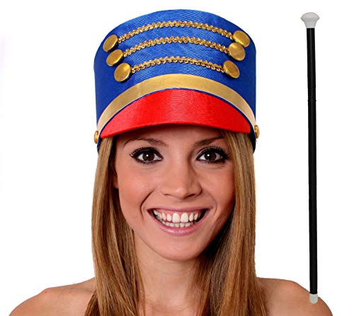 ILOVEFANCYDRESS Damen Majorette Hüte Nussknacker Kostüm Zubehör mit 86 cm Stock Weihnachten Spielzeug Soldat Hut (blau) von I LOVE FANCY DRESS