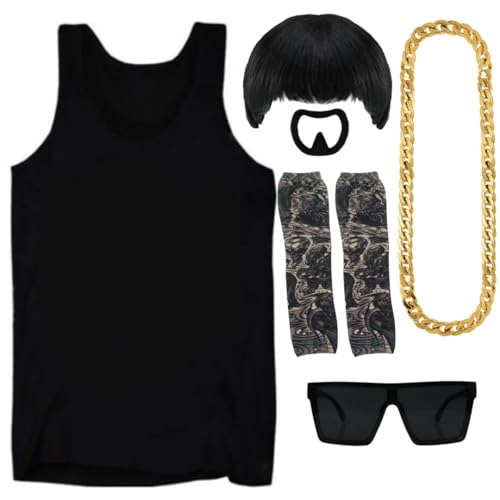 Ibiza Final Boss Kostüm - Bowl-Cut Perücke, schwarze Weste, Goldkette, Ziegenbart, 2 Tattoo-Ärmel & schwarze Brille - Lustiges Faschings-Outfit für Halloween Festivals & Partys Ibiza Final Boss Kostüm - Bowl-Cut Perücke, schwarze Weste, Goldkette, Ziegenbart, 2 Tattoo-Ärmel & schwarze Brille - Lustiges Faschings-Outfit für Halloween Festivals & Partys von I LOVE FANCY DRESS