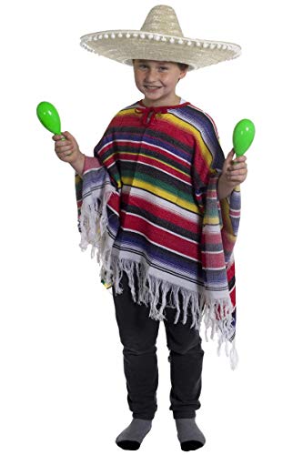 Ilovefancydress Mexikanisches Kinder-Kostüm für Jungen, Poncho + natürlicher Sombrero mit Bommeln von I LOVE FANCY DRESS