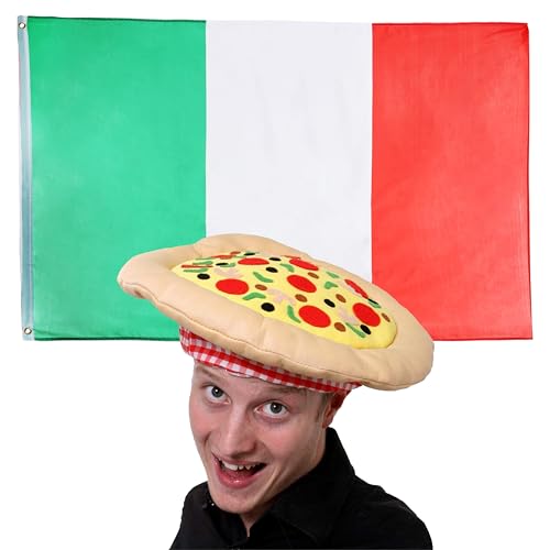 Italienische Flagge und Hut, Kostümzubehör-Set, 91 x 152 cm, Flagge und Pizza-Hut, Karnevals-Flagge und Hut, Kostümzubehör-Set für Fußball- und Rugby-Flagge von I LOVE FANCY DRESS