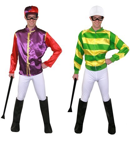 JOCKEY VERKLEIDUNG KOSTÜM = 5 TEILIG IN GRÜN/GELB ODER IN LILA/ROT=TUNIER REITER =FASCHING KARNEVAL= TOLL FÜR JEDE ART DER WETTRENNEN = DETAILIERTE BESCHREIBUNG SIEHE DETAILS = GRÜN/GELB-MEDIUM von I LOVE FANCY DRESS