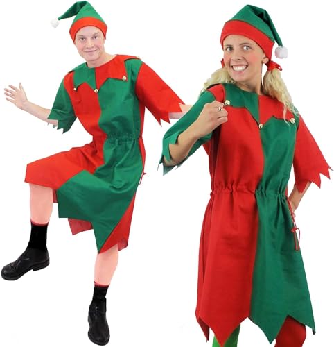 KOSTÜM ELF, GRÜN, ROT, LANGES Kleid MIT Hut Cheeky ELF Santa's Little Helper Elfen ILOVEFANCYDRESS VON S BIS XXXL von I LOVE FANCY DRESS