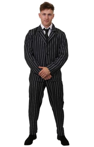 KOSTÜM FÜR Gangster DER 1920S Jahre FÜR Herren - Anzug Jacke MIT SCHWARZEN UND WEISSEN NADELSTREIFEN UND Hose + Schwarze Krawatte VON ILOVEFANCYDRESS® (X-GROẞ) von I LOVE FANCY DRESS