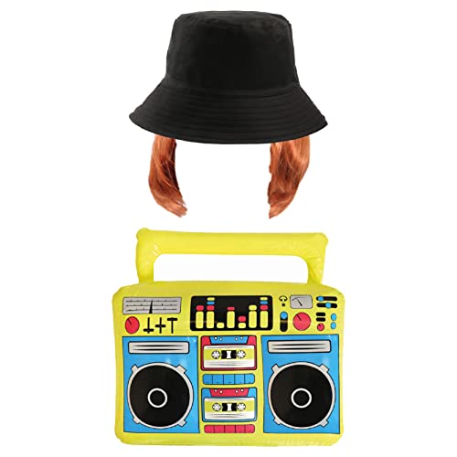 Kevin-Kostüm für Erwachsene, schwarzer Eimerhut, Ingwer-Perücke und aufblasbare Boombox, Erwachsenen-TV-Film-Kostüm von I LOVE FANCY DRESS