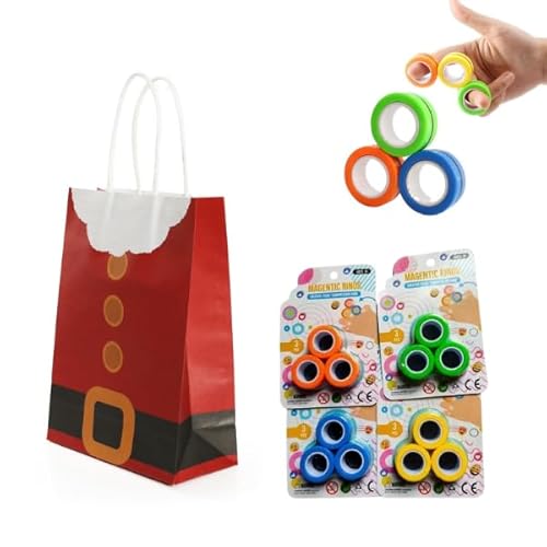 Kinder Geschenk-Set für Weihnachten – Weihnachtsmann-Geschenktüte und Set mit 4 magnetischen Ringen in verschiedenen Farben – Weihnachtsfestliches Geschenk-Set von I LOVE FANCY DRESS