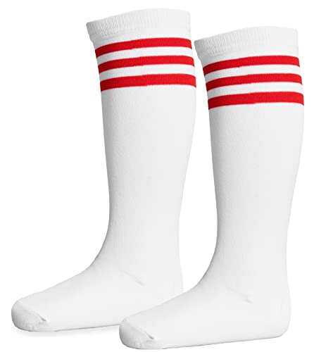 Kinder Sportsocken Kostüm Zubehör – Standard – 2 Paar weiße Socken mit roten Streifen – Kinder Varsity Cheerleader Kostüm Zubehör von I LOVE FANCY DRESS