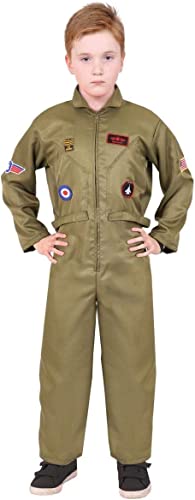 Kinder US-Armee Overall Kostüm 80er Jahre Film Ikone Grün Overall mit Flugflügel-Abzeichen 80er Jahre Verkleidung für Jungen und Mädchen Größe: X-Large von I LOVE FANCY DRESS