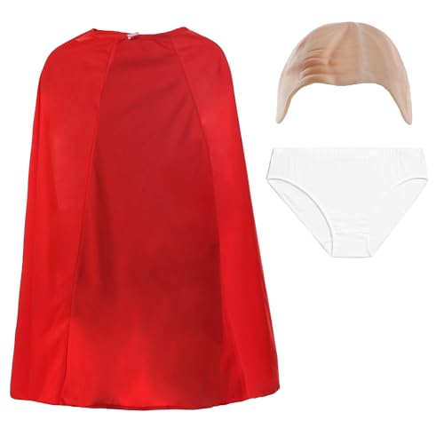 Kinder Unterhose Superhelden Kostüm - Langer roter Umhang mit Klettverschluss - Glatzenmütze & weiße Unterhose - Kinderbuchwoche Welttag Faschingskostüm von I LOVE FANCY DRESS