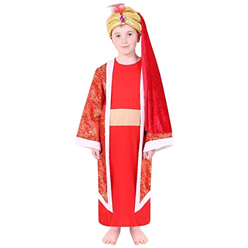 Kinderkostüm Balthasar Red King – Größe S – 3 Weise Männer Kostüm 3 Könige Krippe Kinderkostüm inkl. Tunika + angenähter Umhang + Turban – Krippe Kostüm von I LOVE FANCY DRESS