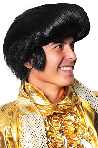 King of Rock and Roll Perücke, für Erwachsene, Schwarz Quiff-Perücke, mit Seitenbrunnen, Popadour-Perücke, Kostüm, 1960er Jahre, Blau, Rock-Star, der König, 3 Stück King of Rock and Roll Perücke, für Erwachsene, Schwarz Quiff-Perücke, mit Seitenbrunnen, Popadour-Perücke, Kostüm, 1960er Jahre, Blau, Rock-Star, der König, 3 Stück von I LOVE FANCY DRESS