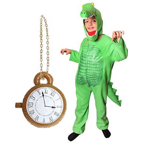 Krokodil Kostüm für Kinder Tick-Tick Tock Krokodilkostüm + separate Krokodilhaube + aufblasbare Uhr für Welttag / Buchwoche und TV & Filme Figuren Kostüm Größe L von I LOVE FANCY DRESS