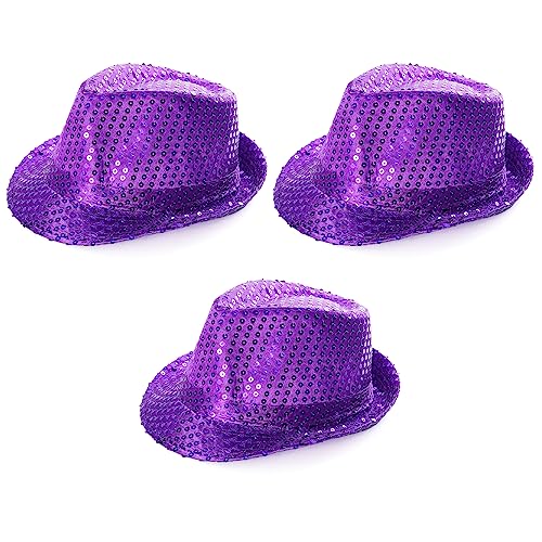 Lila Trilby Hut – Lila Pailletten Fedora Hut 1920er Jahre Gangster Verkleidung Unisex Zubehör – Perfekt für Sportveranstaltungen, Tanzshows, Partys und Kostümveranstaltungen – 3 Stück von I LOVE FANCY DRESS