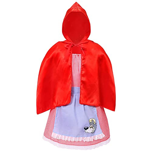 Little Red Riding Hood Kostüm für Kinder, rotes Vichy-Kleid, Wolf Schürze und Kapuzenumhang, Größe M von I LOVE FANCY DRESS