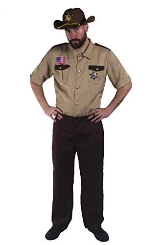 MÄNNER UNS SHERIFF KOSTÜM KOSTÜM - ERWACHSENE 4 STÜCK SHERIFF KOSTÜM MIT BEIGE SHIRT, KUNSTSTOFF SHERIFFS ABZEICHEN, COWBOY-HUT UND BRAUNE HOSE MIT EINEM ELASTISCHEN RÜCKEN (MEDIUM) von I LOVE FANCY DRESS