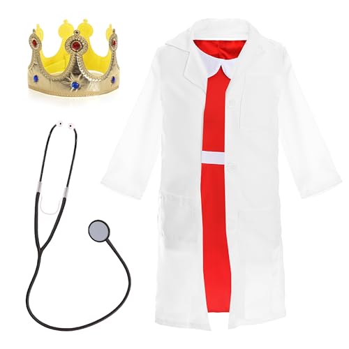 Mädchen Dr. Prinzessin Kostüm – Groß – Rotes Kleid mit weißem Kragen, weißem Laborkittel, Kunststoffkrone und gefälschtem Stethoskop – Kinderkostüm Welttag Buchwoche von I LOVE FANCY DRESS