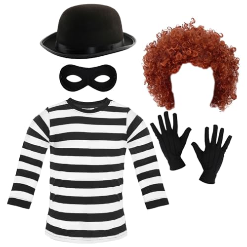 Mädchen Einbrecherin Kostüm Kinder – Hemd Afro-Handschuhe Bowler Hut Maske – Kinder Schule Welttag Woche Dress Up – L von I LOVE FANCY DRESS