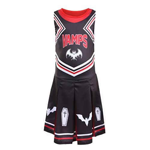 Mädchen Halloween Vampir Cheerleader - Medium - Schwarz und Rot Cheerleader Kleid mit Sarg und Fledermaus Designs - Kinder Halloween Kostüm von I LOVE FANCY DRESS