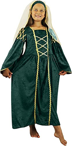 Mädchen Tudor Prinzessin Kostüm Kleid in Velouroptik und Kopfteil mit Schleier von I LOVE FANCY DRESS