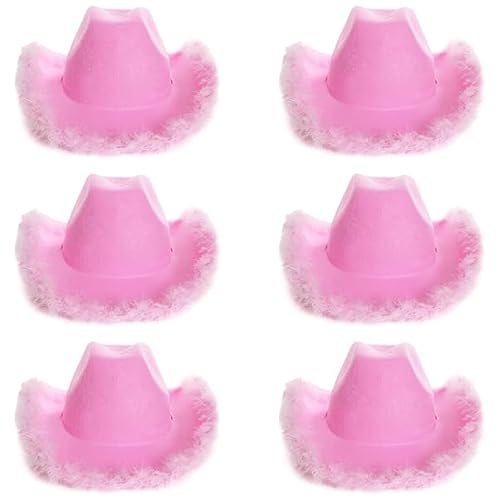 Marabu-Cowgirl-Hut für Erwachsene, 6 Stück, lilafarbener Cowboyhut mit Marabu-Besatz, flauschiger Federbesatz, Cowgirl-Hut, Junggesellinnenabschied, Westernparty, Kostümzubehör von I LOVE FANCY DRESS