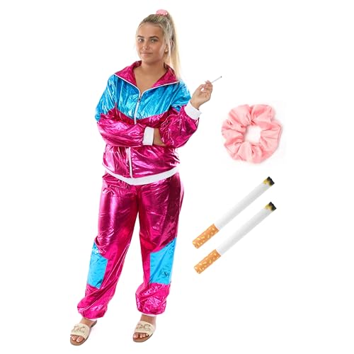 Me Julie Damen-Kostüm, Größe XL, Rosa und Blau, 2 x künstliche Zigaretten und rosa Haargummi, perfekt für Charakterverkleidungen und andere Kostümveranstaltungen von I LOVE FANCY DRESS