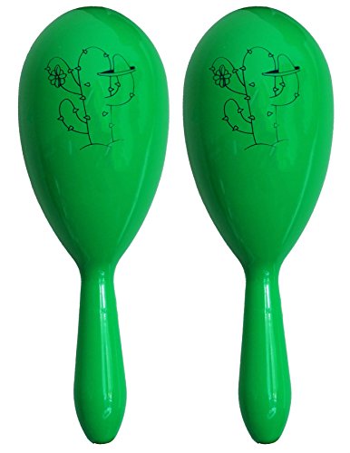 Mexikanische Maracas für Kostüme – beinhaltet: 2 x farblich passende Maracas mit schwarzem Kaktus-Druck (grün) von I LOVE FANCY DRESS