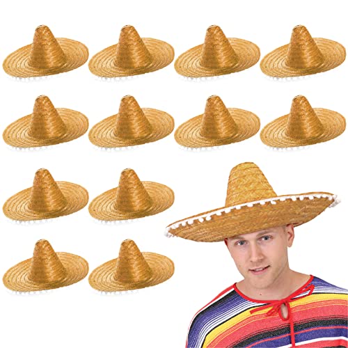 Mexikanischer Sombrero, Orange, 12 Stück, Stroh-Sombrero mit weißen Pompons, Strohhut, Kostüm, ideal für Junggesellenabschied, Sommer, Strandparty, Großhandel Bulk von I LOVE FANCY DRESS