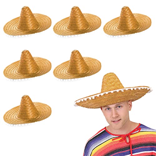 Mexikanischer Sombrero, Orange, 6 Stück, Stroh-Sombrero mit weißen Pompons, Strohhut, Kostüm, ideal für Junggesellenabschied, Sommer, Strandparty, Großhandel Bulk von I LOVE FANCY DRESS