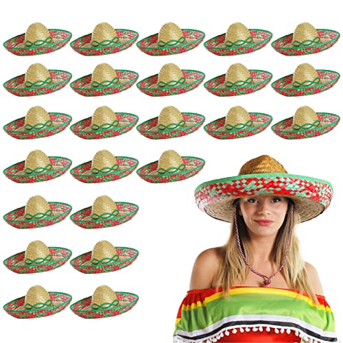 Mexikanischer Sombrero für Erwachsene, 48 Stück, grüner Stroh, bestickter Sombrero, Mexiko, Cinco de Mayo, Fiesta, Kostümzubehör von I LOVE FANCY DRESS