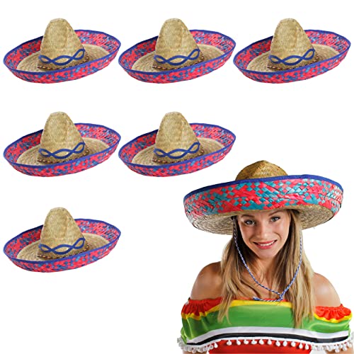 Mexikanischer Sombrero für Herren und Damen, Stroh-Sombreros – perfekt für Mexiko-/Cinco De Mayo-Motto-Partys, 6 Stück von I LOVE FANCY DRESS