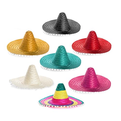 Mexikanischer Sombrero gemischtes Set - 100 Stück - Schwarz, Orange, Rot, Grün, Natur, Rosa und Mehrfarbig Stroh Pom Pom Sombreros - Erwachsene Mexiko Fiesta Cinco de Mayo Kostüm Zubehör von I LOVE FANCY DRESS