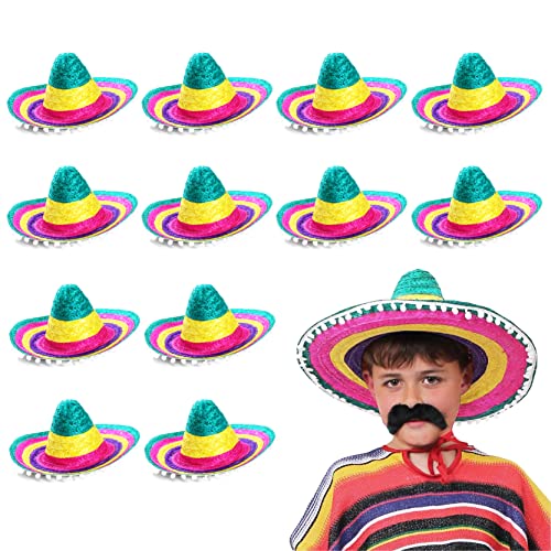 Mexikanischer Sombrero mit Pompon-Rändern, Kostüm-Accessoire, Strohhut für den Urlaub (12 Stück) von I LOVE FANCY DRESS