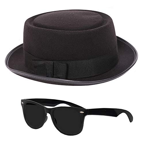 Mod Rocker-Zubehör-Set für Erwachsene, 60er-Jahre-Kostüm, klassischer schwarzer Pork-Pie-Hut und schwarze Sonnenbrille, Mods and Movies, Pork-Pie-Mütze für Damen und Herren, Größe: 58 cm von I LOVE FANCY DRESS