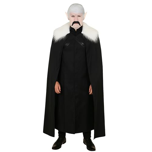 Nosferatu Vampir-Kostüm-Zubehör-Set für Erwachsene, schwarzer Umhang, kahle Kappe, spitze Ohren, Make-up-Set, klassisches Horrorfilm-Monster-Kostüm-Outfit Nosferatu Vampir-Kostüm-Zubehör-Set für Erwachsene, schwarzer Umhang, kahle Kappe, spitze Ohren, Make-up-Set, klassisches Horrorfilm-Monster-Kostüm-Outfit von I LOVE FANCY DRESS