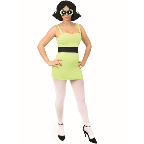 OFFIZIELL LIZENZIERTES POWERPUFF GIRLS BUTTERCUP KOSTÜM. IKONISCHEN 90ER JAHRE CARTOON CHARAKTER KOSTÜM GRÜNES KLEID, WEIẞE STRUMPFHOSE, GRÜNE BUTTERCUP BRILLE UND PERÜCKE. GRÖẞE: KLEIN von I LOVE FANCY DRESS