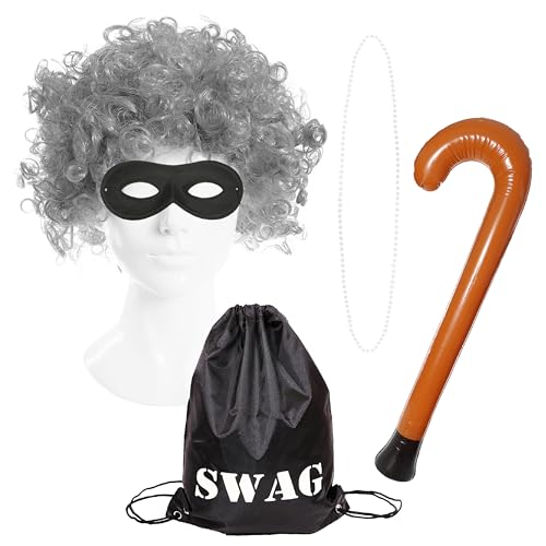 Oma Einbrecher Verkleidung – Halskette Augenmaske Kostüm Zubehör Perücke Gehstock Swag Bag von I LOVE FANCY DRESS