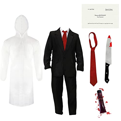 Patrick Bateman Costume for Adults, Small Black Suit, Transparent Raincoat, Red Tie, Fake Axe, Business Card and Artificial Blood - Men's Psycho American TV Film Character Halloween Costume von I LOVE FANCY DRESS