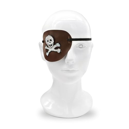 Piraten-Augenklappe mit Totenkopf-Design, Pailletten, Braun, 1 Stück, ideal für Piratenkostüme, Motto-Partys, Halloween und Kostümveranstaltungen Piraten-Augenklappe mit Totenkopf-Design, Pailletten, Braun, 1 Stück, ideal für Piratenkostüme, Motto-Partys, Halloween und Kostümveranstaltungen von I LOVE FANCY DRESS