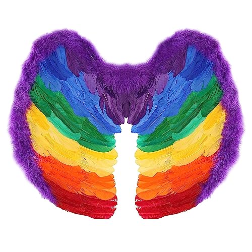 Rainbow Pride Wings – Regenbogen-Feder-Engelsflügel mit Riemen – Herren Damen Stolz, Kostümzubehör für LGBTQ+ Pride und Karneval – 1 Stück Rainbow Pride Wings – Regenbogen-Feder-Engelsflügel mit Riemen – Herren Damen Stolz, Kostümzubehör für LGBTQ+ Pride und Karneval – 1 Stück von I LOVE FANCY DRESS