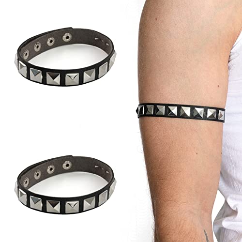 Rock Icon Armband mit Nieten – 2 Stück – Schwarzes Armband mit silbernen Nieten – Erwachsene Rock and Roll Musik Icon Verkleidung Kostüm Zubehör von I LOVE FANCY DRESS