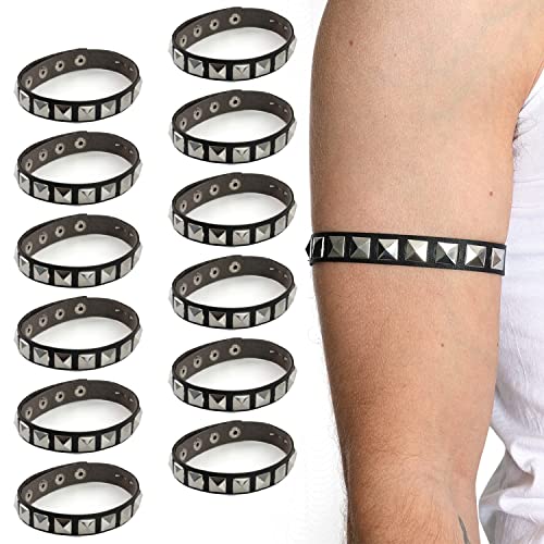 Rock Icon Nietenarmband - 12 Stück - Schwarzes Armband mit silbernen Nieten - Erwachsene Rock and Roll Musik Icon Verkleidung Kostüm Zubehör von I LOVE FANCY DRESS