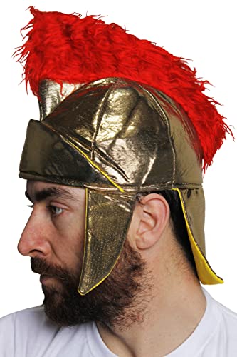 Römischer Gladiatorenhut für Erwachsene, goldfarbener griechischer spartanischer Kriegerhelm mit roter Kunstfellfeder, perfekt für Gladiatoren, Römerverkleidungen, Shows und Produktionen oder andere von I LOVE FANCY DRESS