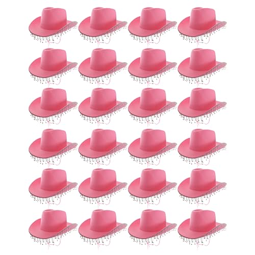 Rosafarbener Cowboyhut mit Strasssteinen, rosa Cowboy mit Diamant-Details, perfekt für Musikveranstaltungen und andere Kostümveranstaltungen, 1 Stück von I LOVE FANCY DRESS