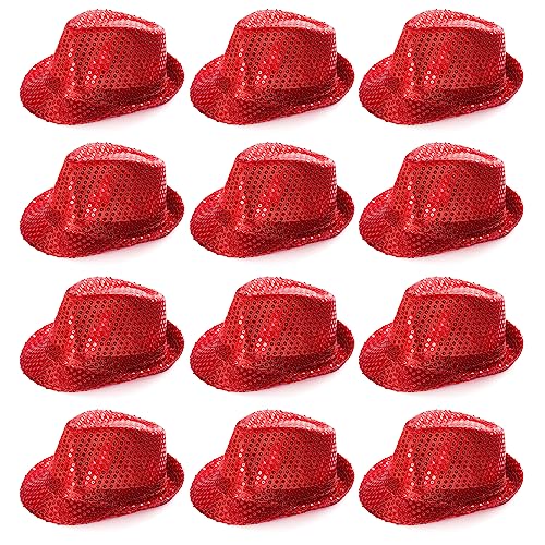 Roter Trilby-Hut, roter Pailletten-Fedora-Hut, 1920er-Jahre, Gangster-Kostüm, Unisex-Accessoire, perfekt für Sportveranstaltungen, Tanzshows, Partys und Kostümveranstaltungen, 12 Stück von I LOVE FANCY DRESS